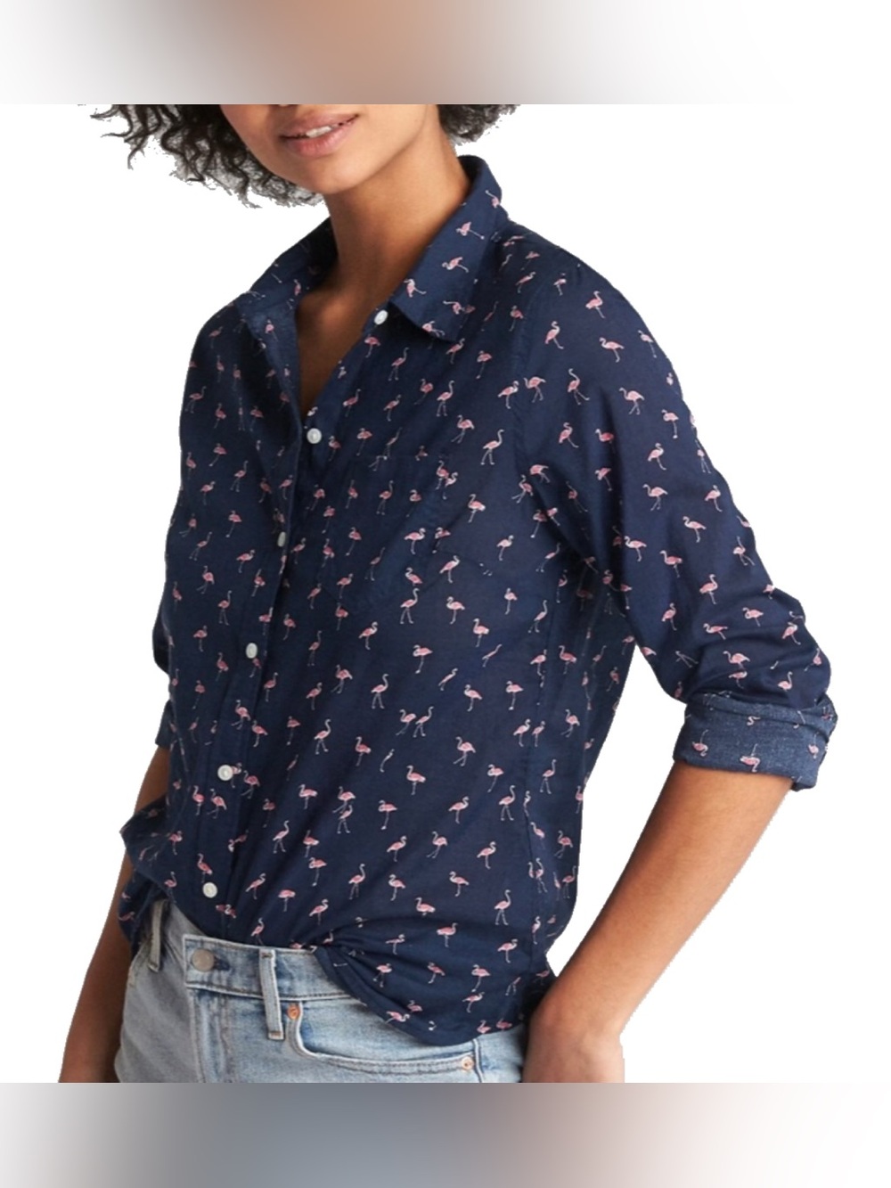 Gap Fitted Boyfriend Shirt, flamingo print